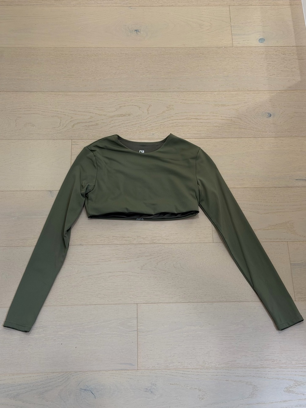CSB Olive Cropped Long Sleeve Athletics Top